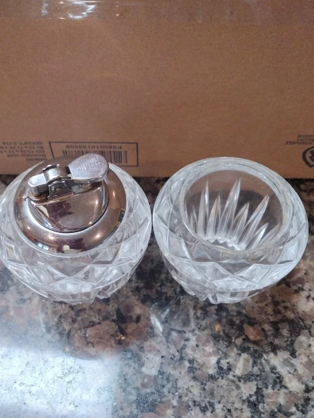 set of 2 mid century crystal table decorations
